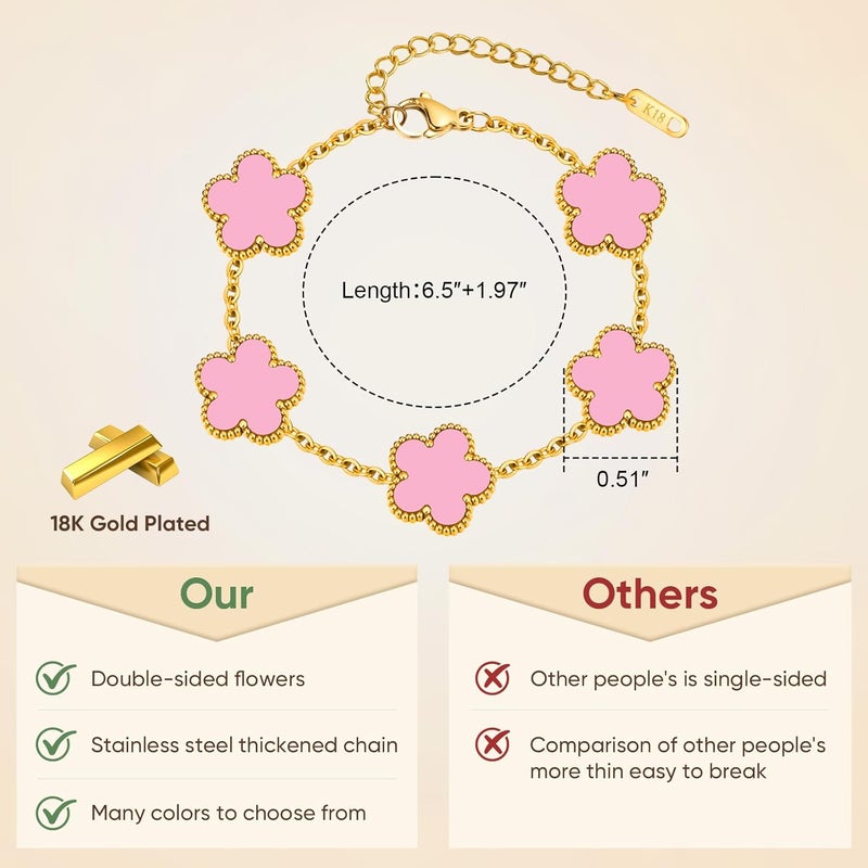MPRAINBOW Women Gold Bracelets Jewelry Set - 18K Gold Plated Floral Bracelets,Stainless Steel Charm Bracelet Non-Tarnish,Adjustable lucky Chain Set Trendy Gift,Christmas Valentines Birthday Gifts for Girlfriend - Image 5